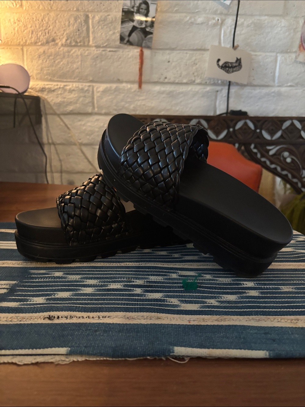 Amazon Black Woven Platform Slide Sandals